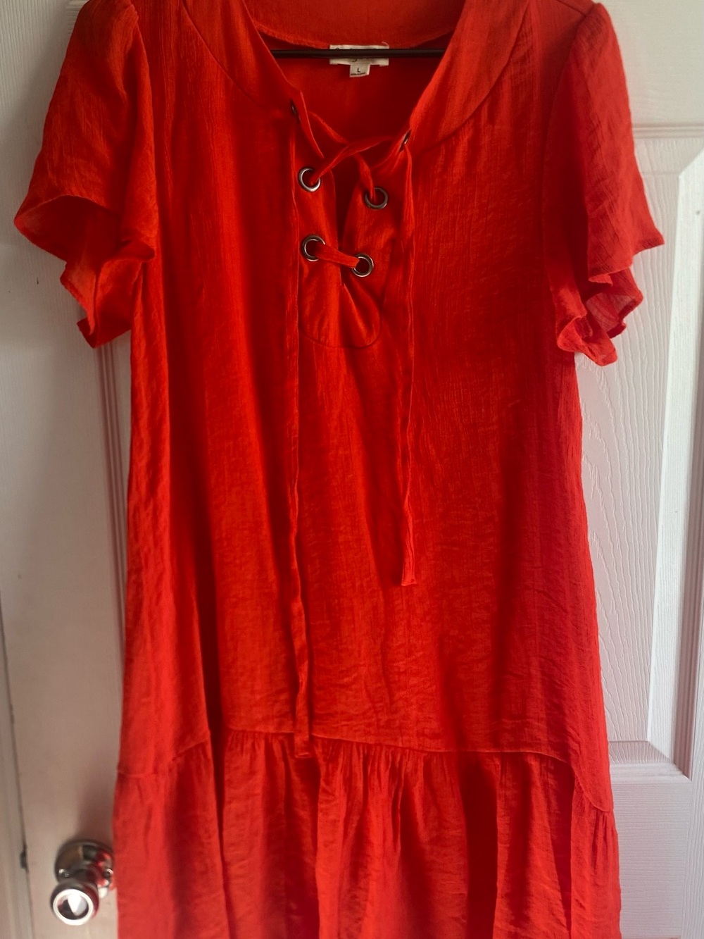 Women’s Red Lace-Up Short Sleeve Dress